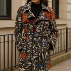 Vintage 1970s Abstract Belted Coat Sz S